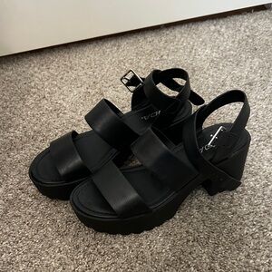 Soda Black Chunky Heel Sandals